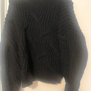 Lush Black Cable Knit Turtleneck Sweater
